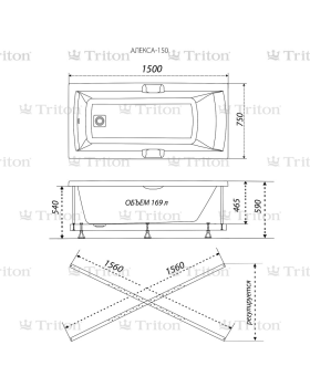 Акриловая ванна Triton Алекса 150x75